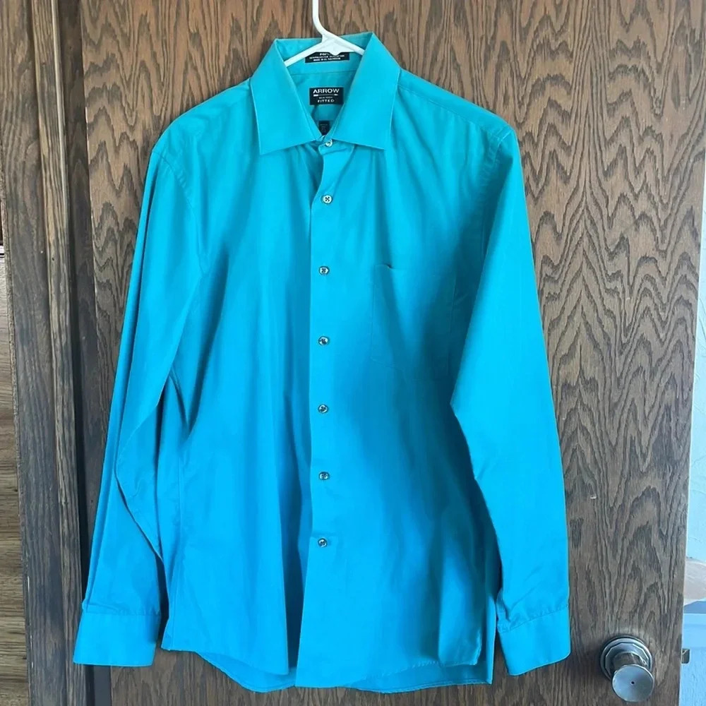 Teal Button Up Dress‎ Shirt 15.5
